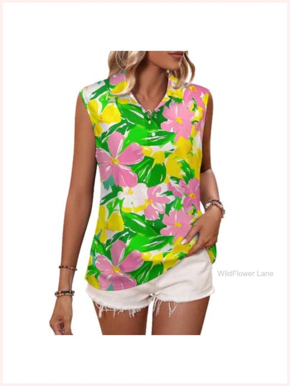Sleeveless Polo Tank Top V-Neck Button Loose Fit Golf Tennis Shirt